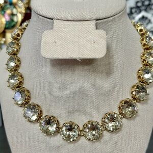 J Crew Large Smoky Crystal Rhinestone Collar Gold Tone Necklace